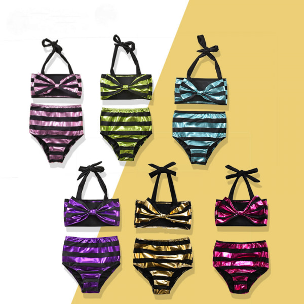 AVEKI Baby Girl Bikini Set Shiny Stripes Baddräkt Barn Halter Toppar Shorts  med hög midja Baddräkt Strandkläder, 3-6 månader, Hot Pink 1da8 | Fyndiq