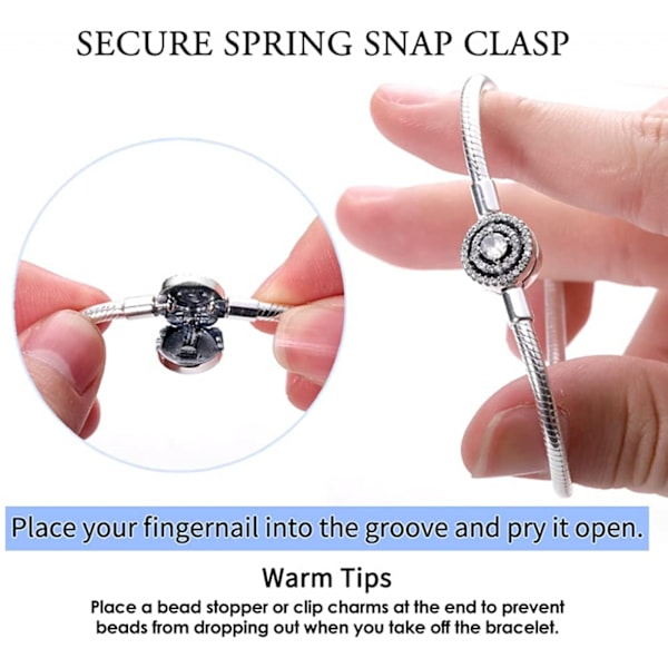 AVEKI 925 Sterling Sølv Slangebåndsarmbånd Fullt kompatibelt med Pandora-sjarmer, Søtt kloarmbånd med skinnende rund spenne-sjarme Transparent CZ