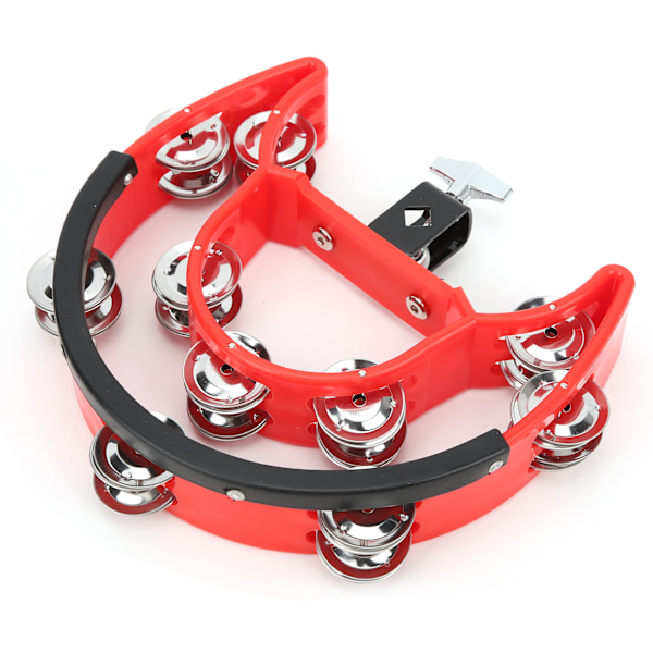 Half Moon Tambourine Metal Jingles Double Row Handheld Musical Percussion Instrument DT‑66Red