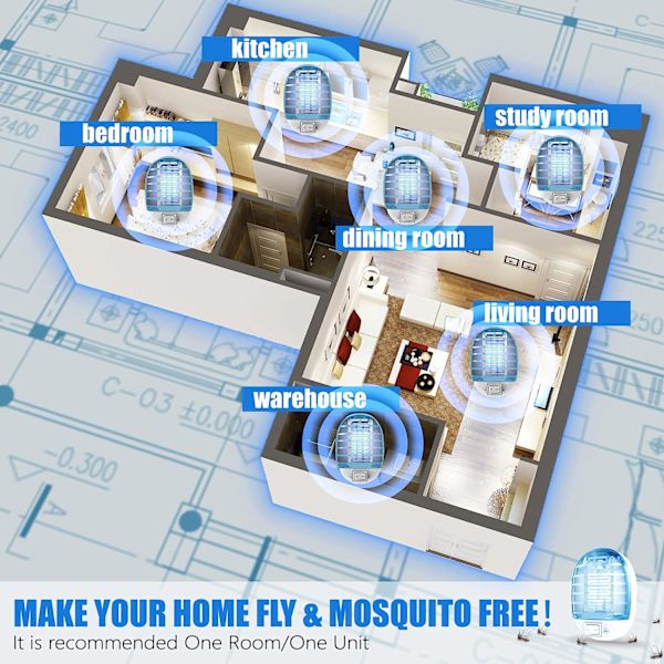 Elektrisk flugfångare inomhus, insektsdödare med blått ljus för vardagsrum, kök, sovrum (2-pack) 2