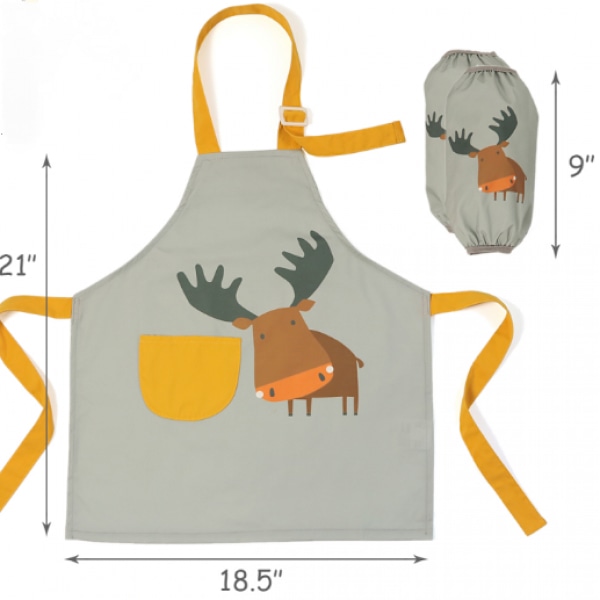Børneforklæde - Sødt kulinarisk kunst havekøkkenforklæde med lommer og justerbare stropper - Hjorte  M(6-9 år)