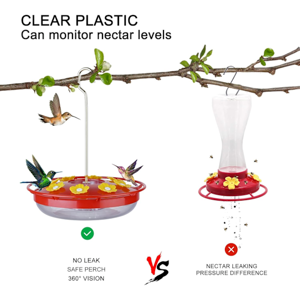 Kolibrimatare för utomhusupphängning - 2-pack läckagesäker kolibrifågelmatare med inbyggt myrsäker och sittpinne, enkel att rengöra och fylla