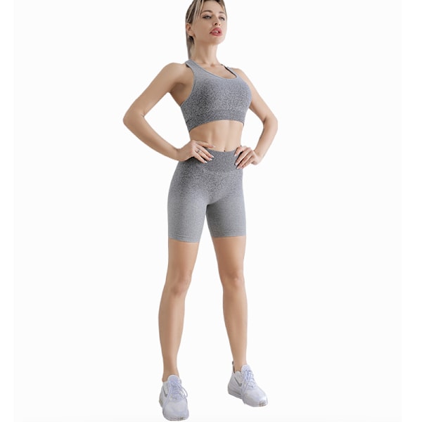 Famulily Sexy treningsantrekk for kvinner, sommer casual treningsstudio treningsløping treningsdress antrekk sportsklær yoga klær-grå(S)