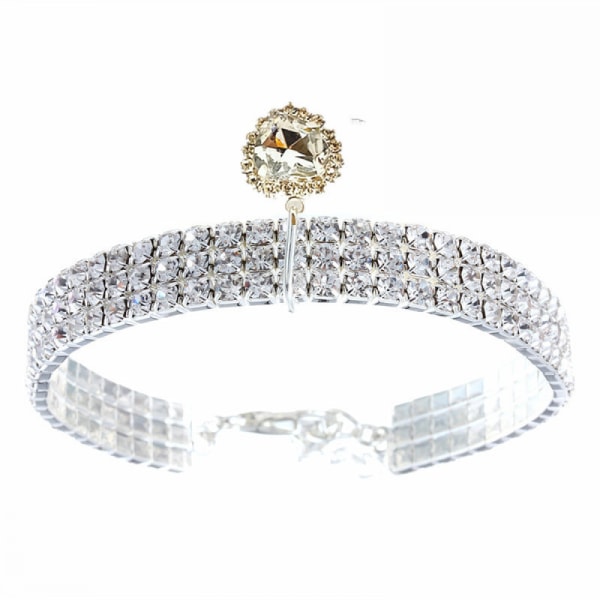 Djurhalsband med diamanter, justerbart kristalldiamant elastiskt hjärthänge Bröllop Katt Hund Small Pet Halsband Smycken(S)