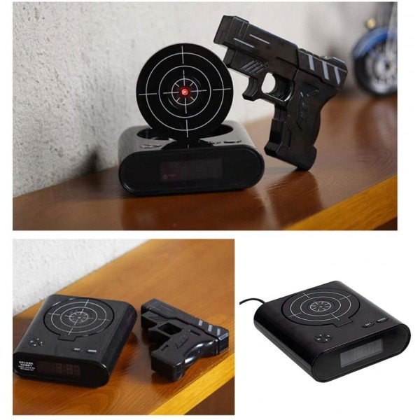 Target Wake UP Väckarklocka, Creative Gun Shooting Alarm Personlig 12-timmars digital display för tunga sovandes, Nyhetspresent för pojkar, flickor (svart