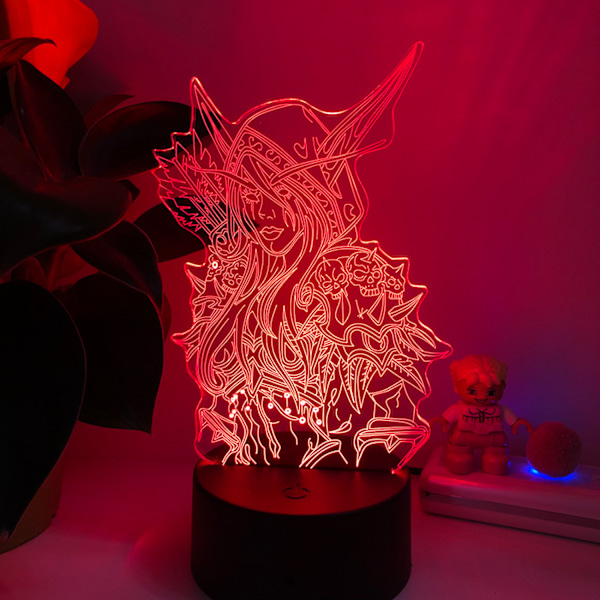 Qinwei Anime World of Warcraft LED-yövalo 3D-illuusiolamppu 16 värillä kaukosäätimellä Huoneen sisustus lapsille --- Musta istuin