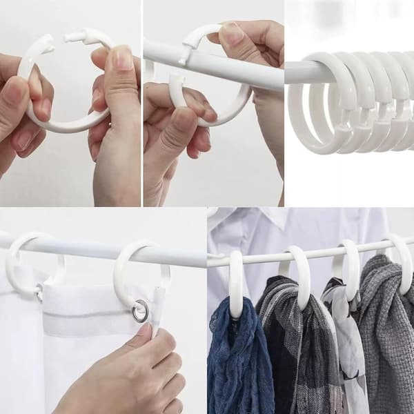 24 STK Hvide Plast Bruseforhængskroge - Holdbare Snap-On Bruseforhængsringe, Glatglidende Design, Multifunktionel til Badeværelsesforhæng white