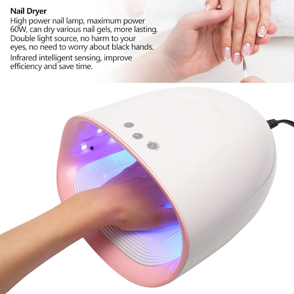 60W UV LED-lampe negle tørrer timing dobbelt lyskilde gel polish lampe manicure hærdende maskine