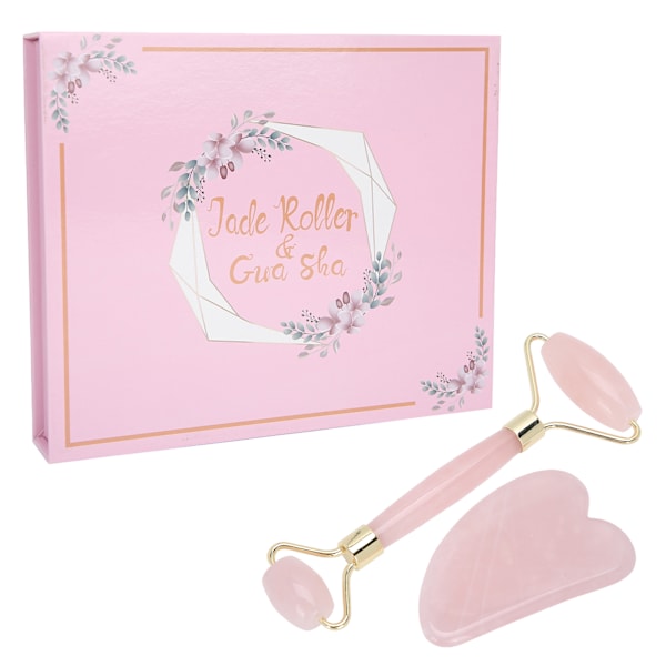 Ansiktsrullesett Rose Quartz Ansiktsmassasjer Anti-aldring Rynke Gua Sha Skjønnhetsverktøy (Golden )