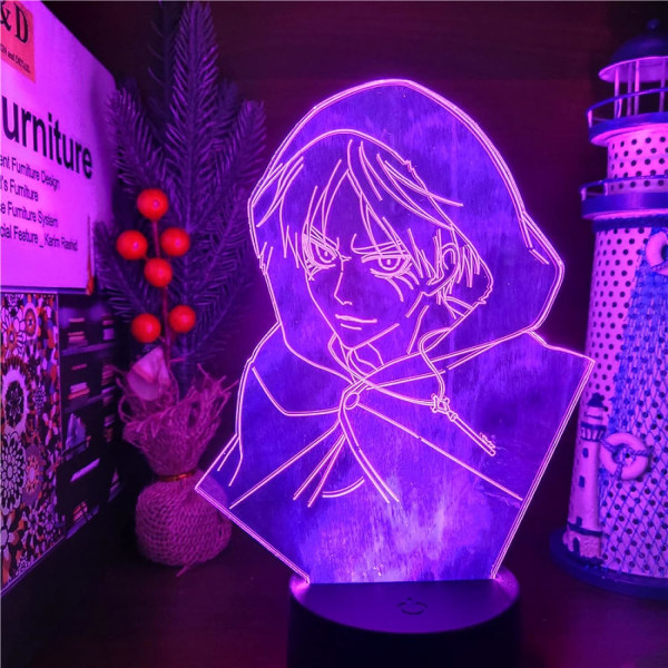 WJ Attack Eren Jaeger 3D-lampa Illusion Desktop Lam LED-sensorljus Atmosfär Sängbordsnattlampor 3D Optisk Illusion Nattljus PXJD Attack on Titan-D