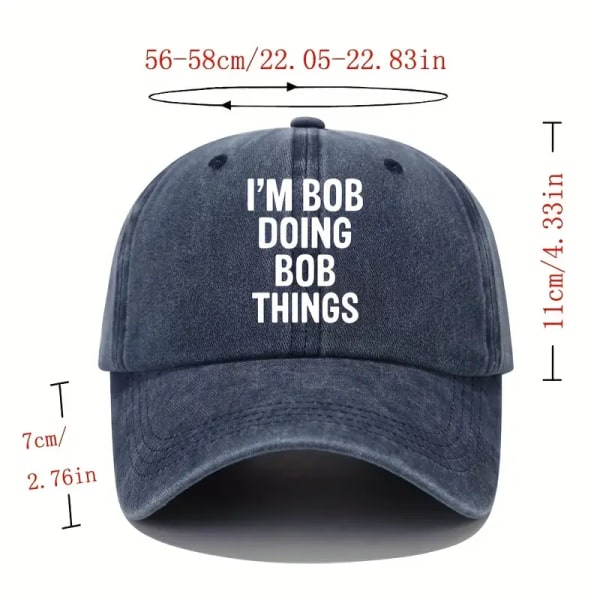 Unisex Baseball Cap I'M BOB GÖR BOB SAKER Tryckt Tvättat Pappahatt Solid Färg Distressed Justerbar Hip Hop Solhattar För Kvinnor & Män grey