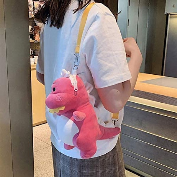 Sööt Plush-eläin Olkalaukku Naisille Tytölle Dinosaurusten Ristilaukku, Erittäin Pieni, Pehmeä, Söötti (ruusunpunainen)