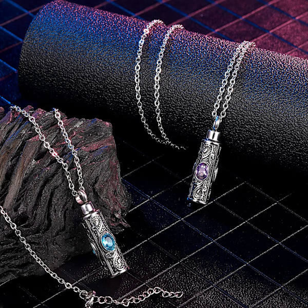 2 st Urnhalsband för aska Kremering Urna Hänge Halsband Kristall Kremering Smycken med Förvaringsväskor Minneshänge (Lila, Blå)
