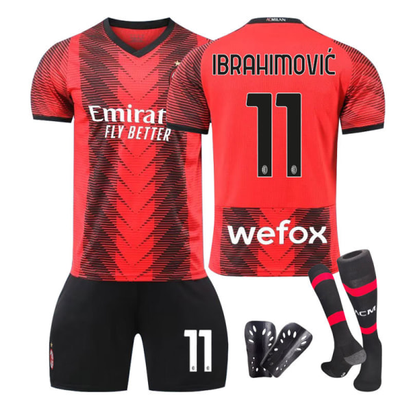 23/24 AC Milan Hjemmefotballdraktsett med sokker og beskyttere No.11 IBRAHIMOVIC Children's size 28