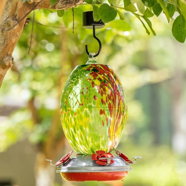 WJ Hummingbird Feeders for Outdoors Hanging, Blown Glass Hummingbird Feeder, Hummingbird Gifts for Mom, Garden Backyard Decor, Unique