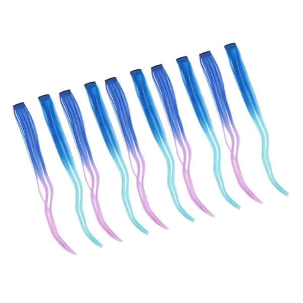 10 stk. Farverige Hår Extensions Blå Gradient Lys Lilla Lang Lige Highlights Hårstykke