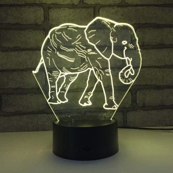 WJ 3D Elefant Fjärrkontroll 16 Färg Nattljus Illusion Akryl LED Bordslampa Sänglampa Barn Sovrum Skrivbord Dekor Födelsedagspresenter Leksak för Barn