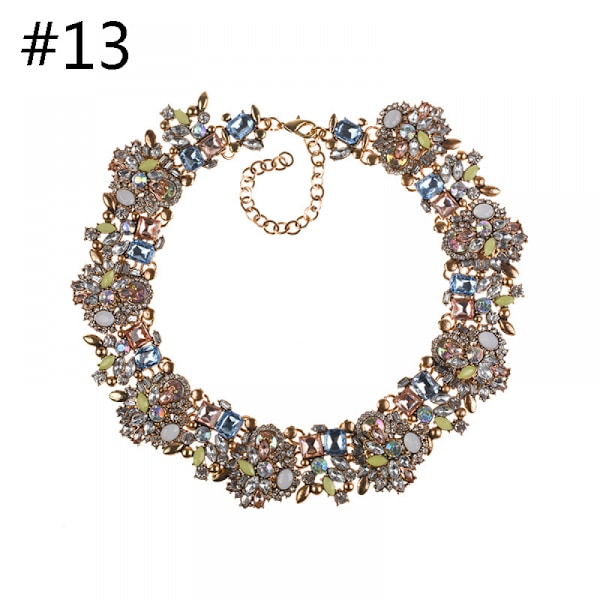 Ljusblå och champagnefärgad kristallrhinestone statement halsband, vintage chunky kedja choker krage bib statement halsband mode kostymsmycken ne