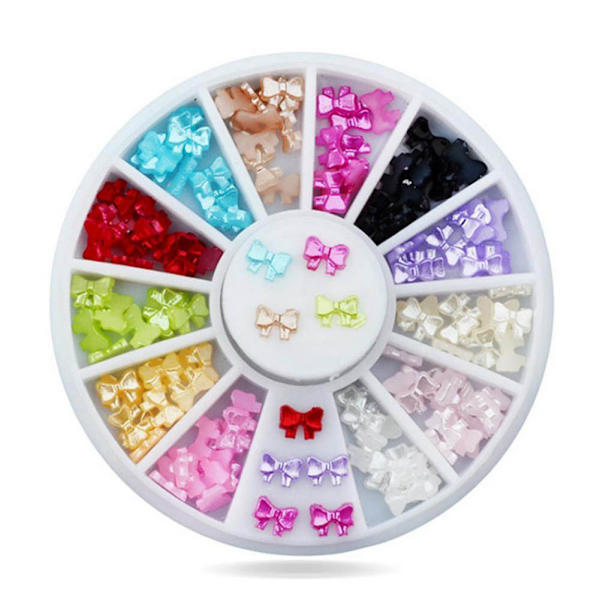 12grids/set Legering Metall Boeknot Vorm Decoratie Parel DIY Nail Art Manicure Charm Disc