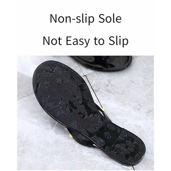 Dam Studded Jelly Flip Flops Sandaler med Rosett  Tofflor Flip Flops för Sommar ------ Transparent Guld （Storlek 41）