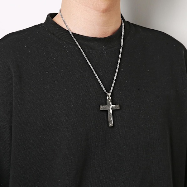 Herre Halskæde i Rustfrit Stål med Jesus Kristus Krucifiks Kors Herrens Bøn Vedhæng W 18K Gold