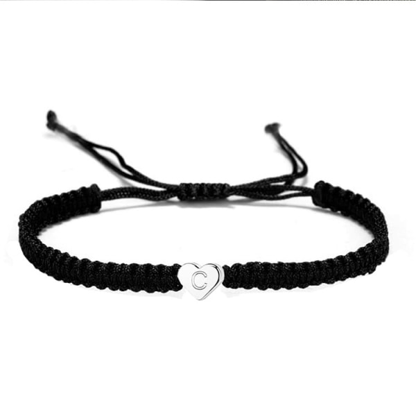 Wekity Hjärtinitial Armband för Kvinnor Gåvor Brev Hjärta Charm Armband Justerbara Handgjorda Rep Flätade Armband för Kvinnor Tonårsflickor,C