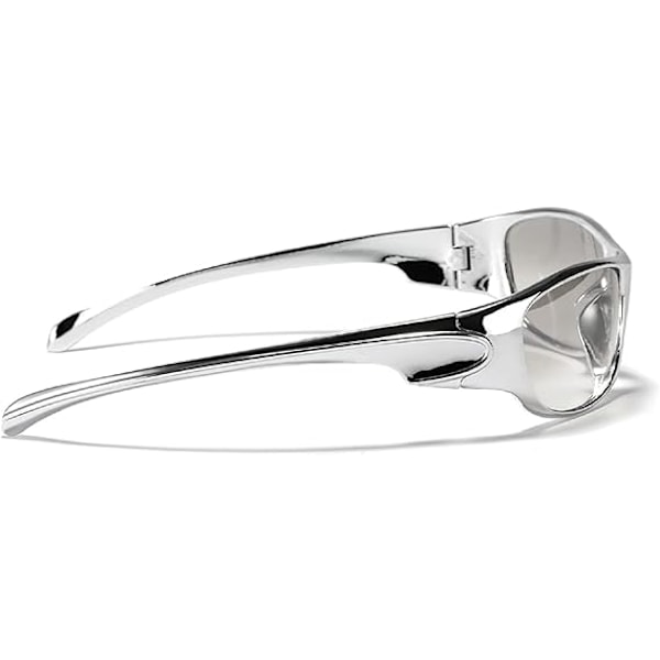 Wrap Around Y2k Sport Solbriller Goggle Nye Kvinner Menn 2000-talls Punk Speil Solbriller Kvinnelige Shades Briller UV400 Silver
