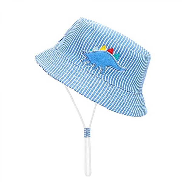 Solhatt for småbarn jenter gutter bred brem sommer solhatt bomull morsom trykk for barn---3-6 år||Blå stripe-m