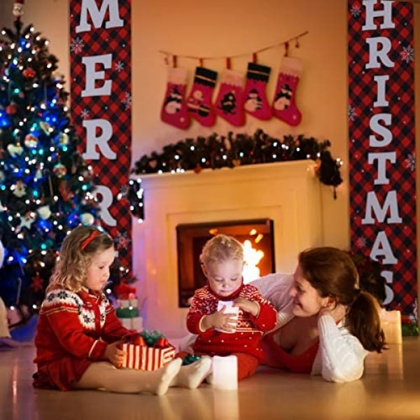 Juledekorasjoner til veranda, Merry Christmas-banner, juleskilt til veranda - Store juledekorasjoner til inngangsdøren utendørs - 71”x14”