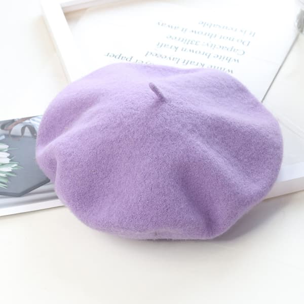 Hatt dam vinter basker, ullbasker, varm hatt ull stickad hatt, Taro lila