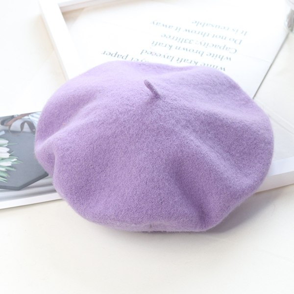 Hatt for kvinner vinter beret, ull beret, varm hatt ullstrikket lue, Taro lilla