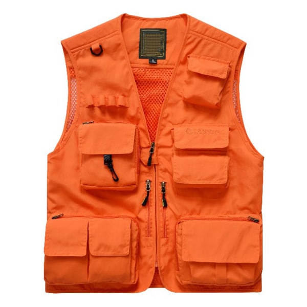 Herre Casual Outdoor Arbejde Safari Fiskeri Rejse Foto Cargo Vest Jakke Multi Lommer（orange）