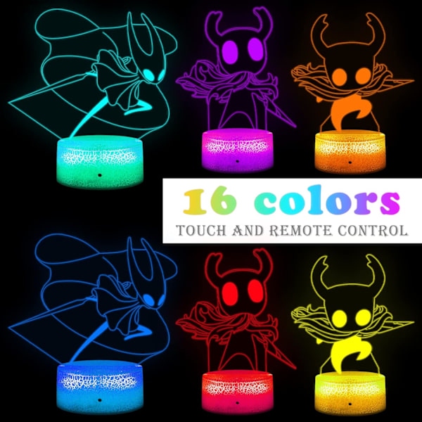 WJ Hollow Knight 3D nattlys illusjonslampe fargeskiftende LED akryl RGB-lys for soverom Valentinsdag gave LED-lys, barneromsdekor Hollow Knight Combo Pack