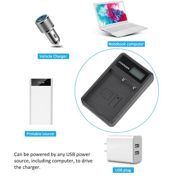 BLH-1 Bärbar Kamerabatteriladdare USB-laddning med LCD-skärm Svart