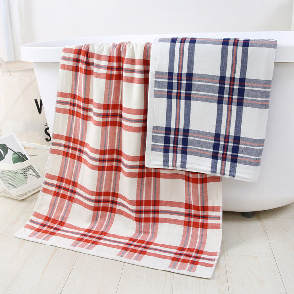 Handduk Stripes Handduk, Mjuk, Absorberande, Snabbtorkande, Tunn - 4 Delar Badhandduksset, Röd+ Blå （34*76cm）