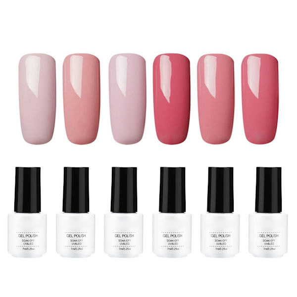 6 stk. 7 ml neglelak glitter skinne soak off langtidsholdbar UV LED gel polish manicure (RCTC6-03)