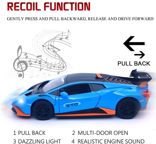 1:24 Legering Die Cast Bilmodel til Lamborghini Huracan STO 2021, Træk Tilbage Bilmodel Legetøjsgave til Børn 3 til 12 År Gamle