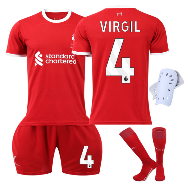 2023-2024 Liverpoolin lasten jalkapalloasusetti, jossa sukat ja polvisuojat - nro 4 VIRGIL#S No.4 VIRGIL #S