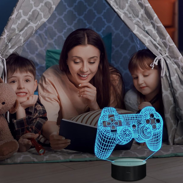 3D-spillkontrolllampe spillkonsoll nattlampe 3D-illusjonslampe for barn, 16 farger som endres med fjernkontroll, spillrom spillgave