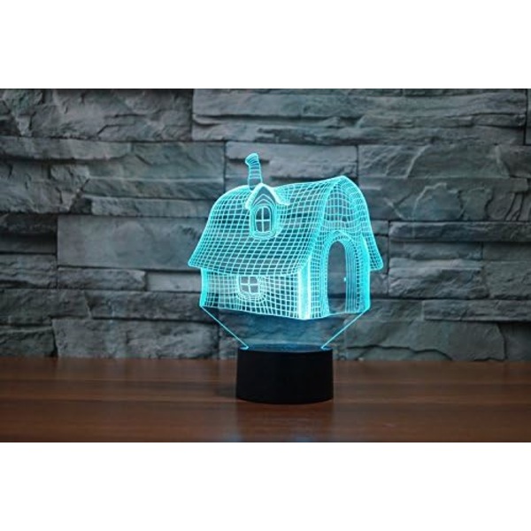 WJ 3D Hus Fjärrkontroll 16 Färg Nattljus Illusion Akryl LED Bordslampa Sänglampa Barn Sovrum Skrivbordsdekor Födelsedagspresenter Leksak för Barn