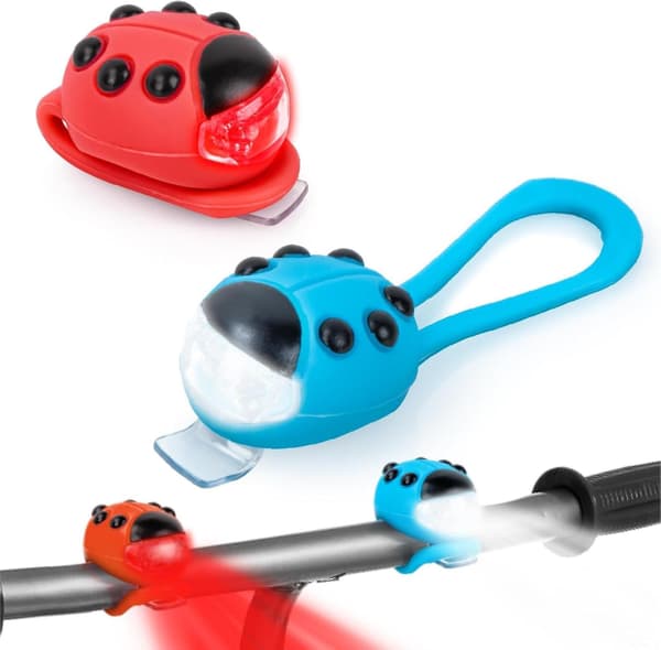 2-pakning søte marihøne-sykkellykter for barn - Vanntette LED-front- og baklykter med silikonstropp, lysmoduser for gutter og jenter