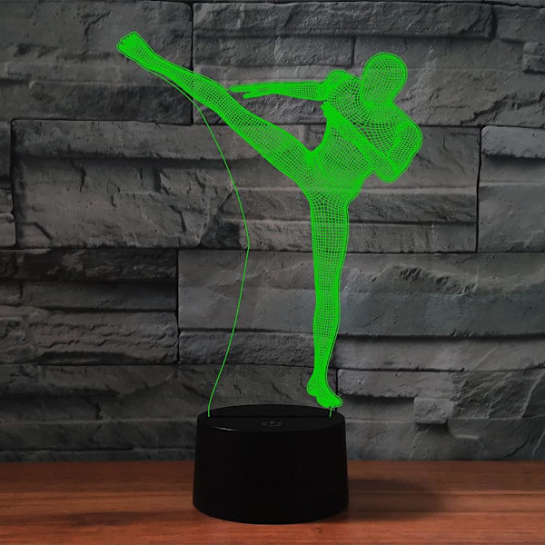 WJ 3D Taekwondo fjernkontroll 16 farger nattlys illusjon akryl LED bordlampe nattbordlampe barn soverom skrivebordsdekor bursdagsgaver leketøy for barn