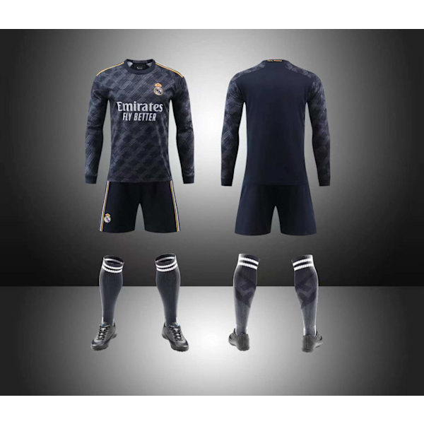 Madrid uten nummer 2023/2024 Langærmet høst, vinter Hjem Barn Fotballdrakt/Shorts/Sokker Sett Ungdom barn Størrelser 26