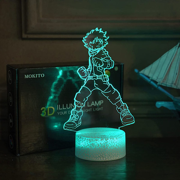 3D nattlys for gutter og jenter Deku Midoriya Izuku Farget med fjernkontroll Direkte LED-lampe LED nattlys for barn 16 farger Re