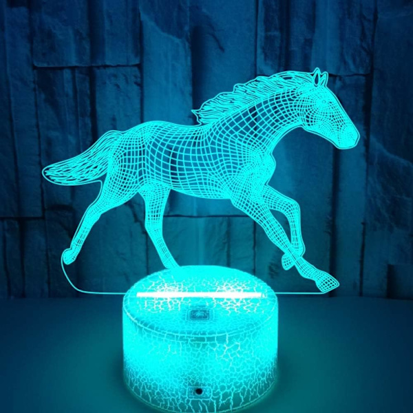WJ 3D häst nattlampa bord skrivbord optisk illusion lampor 7 färgskiftande lampor LED bordslampa jul hem kärlek födelsedag barn barn inredning leksak present