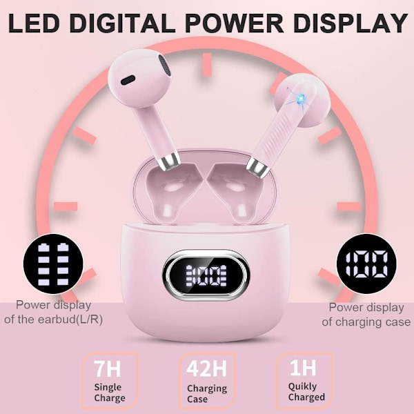Trådløse ørepropper, Bluetooth-hodetelefoner 5.3 Stereo Bass 42H In-Ear-øretelefoner 2024 Støyreduserende ørepropper 4 ENC Mikrofonanrop Bluetooth E
