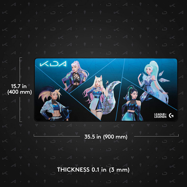 G 840 K/DA XL Kumaş Oyun Mouse Pad, 3mm İnce ve Güçlü Kauçuk Taban, Resmi League of Legends Oyun Aksesuarı - Renkli