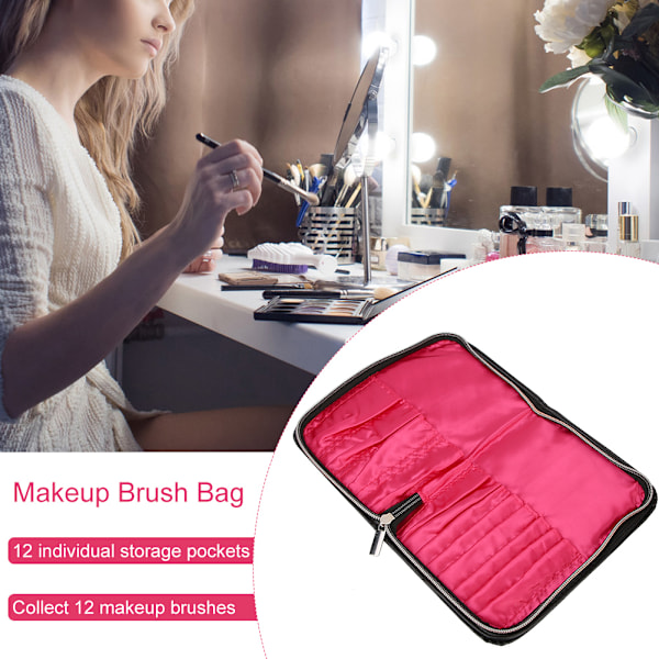 Professionel bærbar 12 lommer makeup børste taske kosmetisk børsteholder organizer