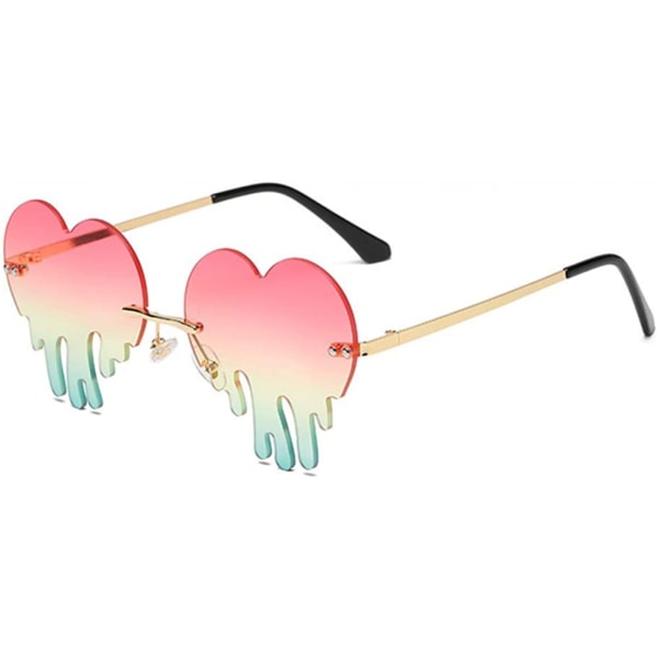Melting Heart Solglasögon för män/kvinnor utan bågar oregelbunden fest Unika solglasögon metallbal Halloween färgglada glasögon, rosa/grön