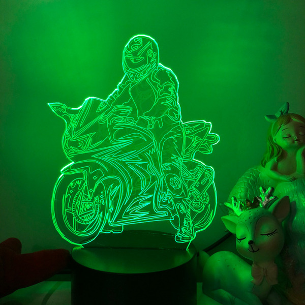 Qinwei motorsykkelracer 3D LED-illusjonslampe med 16 farger fjernkontroll nattlys barnas bursdagslys -- Svart sete